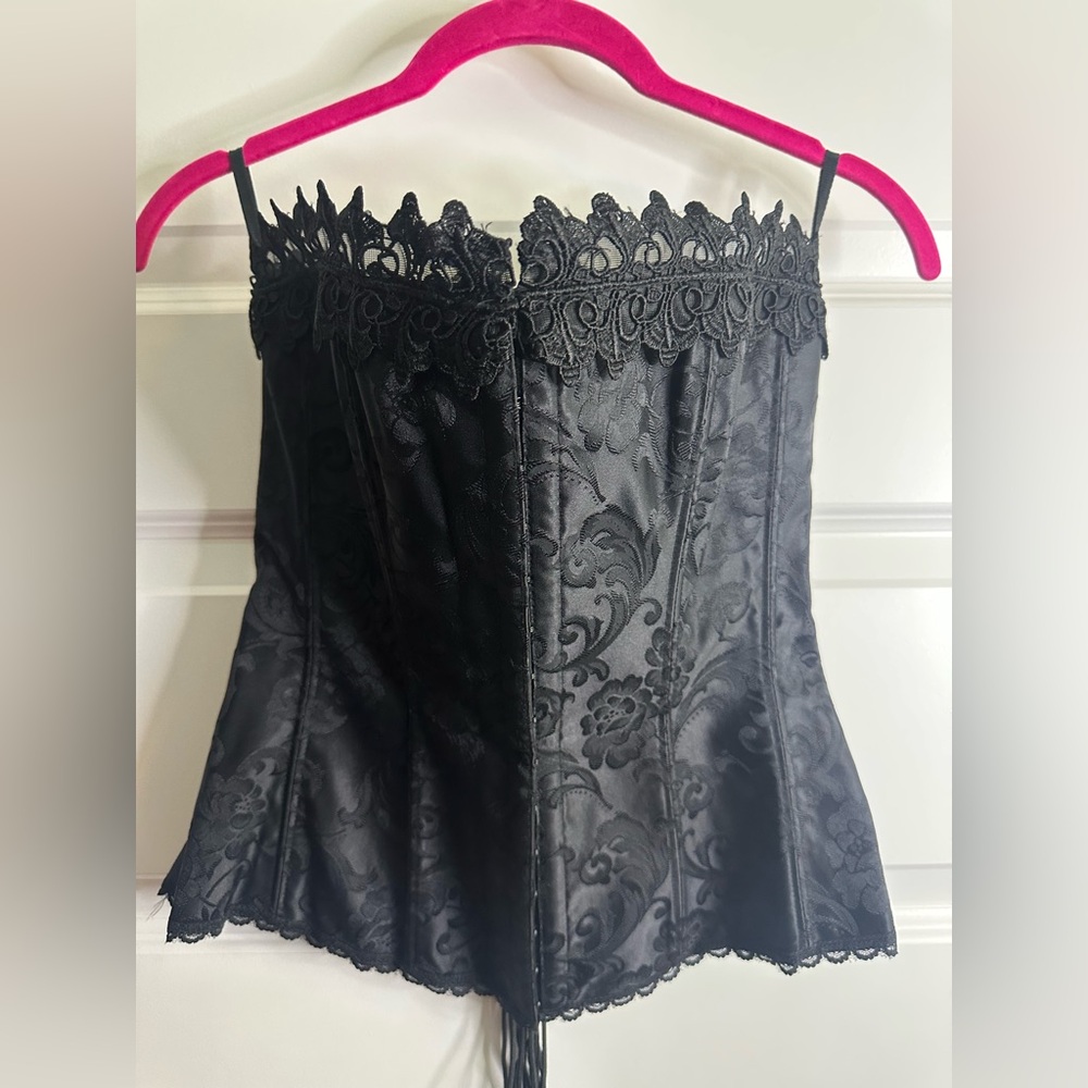 Frederick's of Hollywood Black Lace Trim Floral Jacquard Bustier